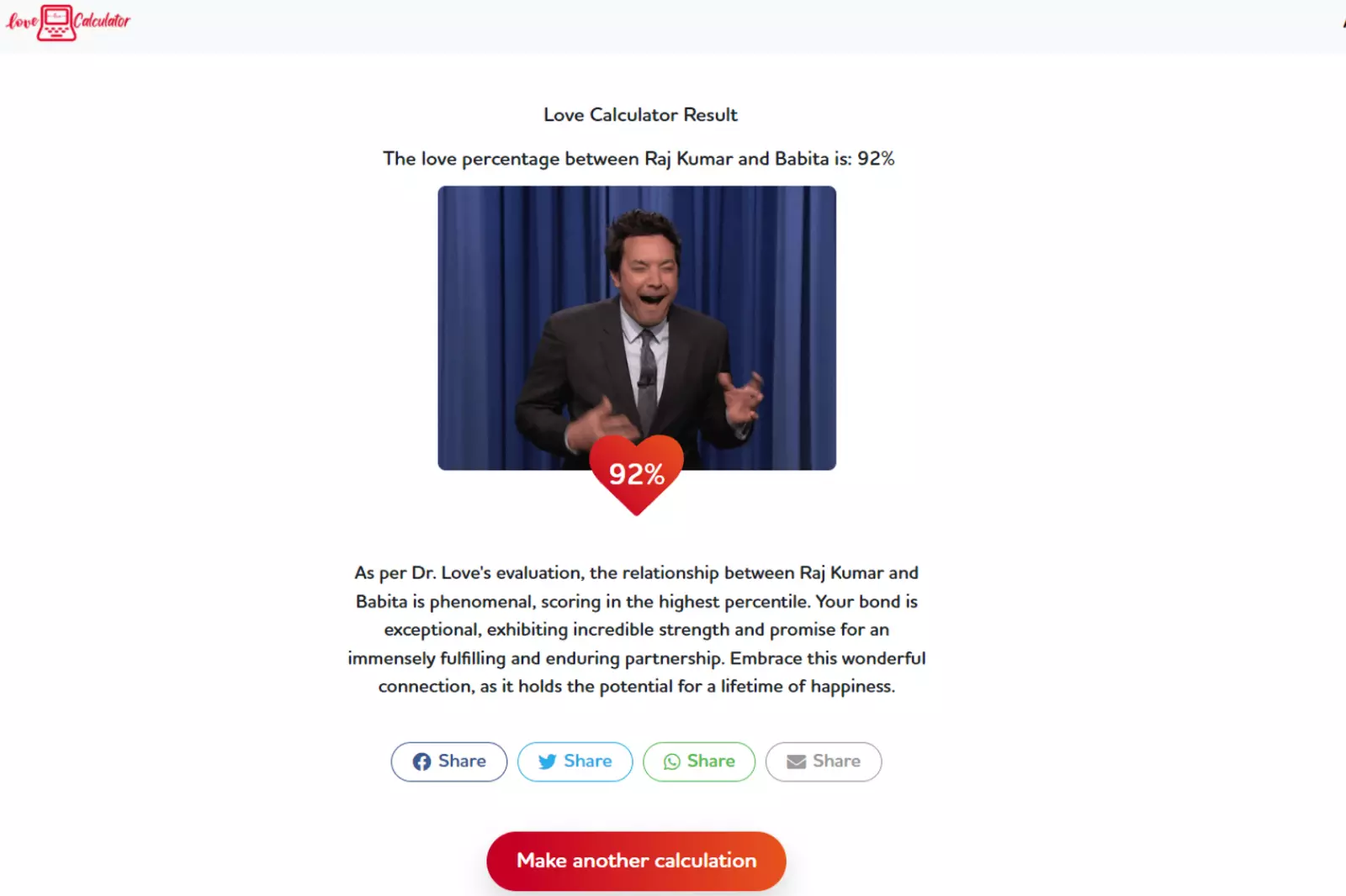 View Your Love Calculator Result